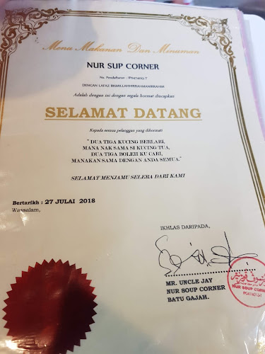 Opinii despre Nur Soup Corner în Batu Gajah - Gastronomi dan perhotelan