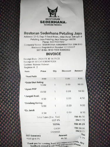 Comentarii opinii despre Restoran Sederhana (SA) Petaling Jaya